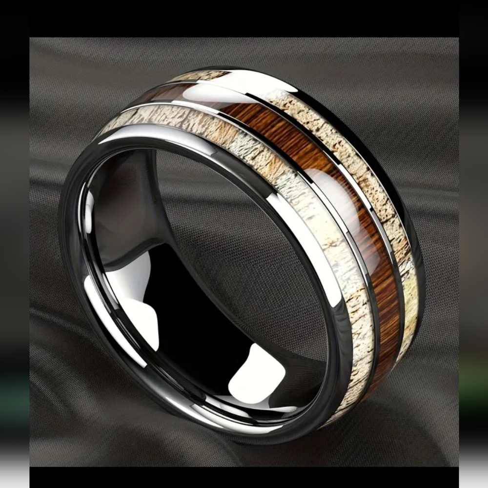 New stainless steel wood grain ring band